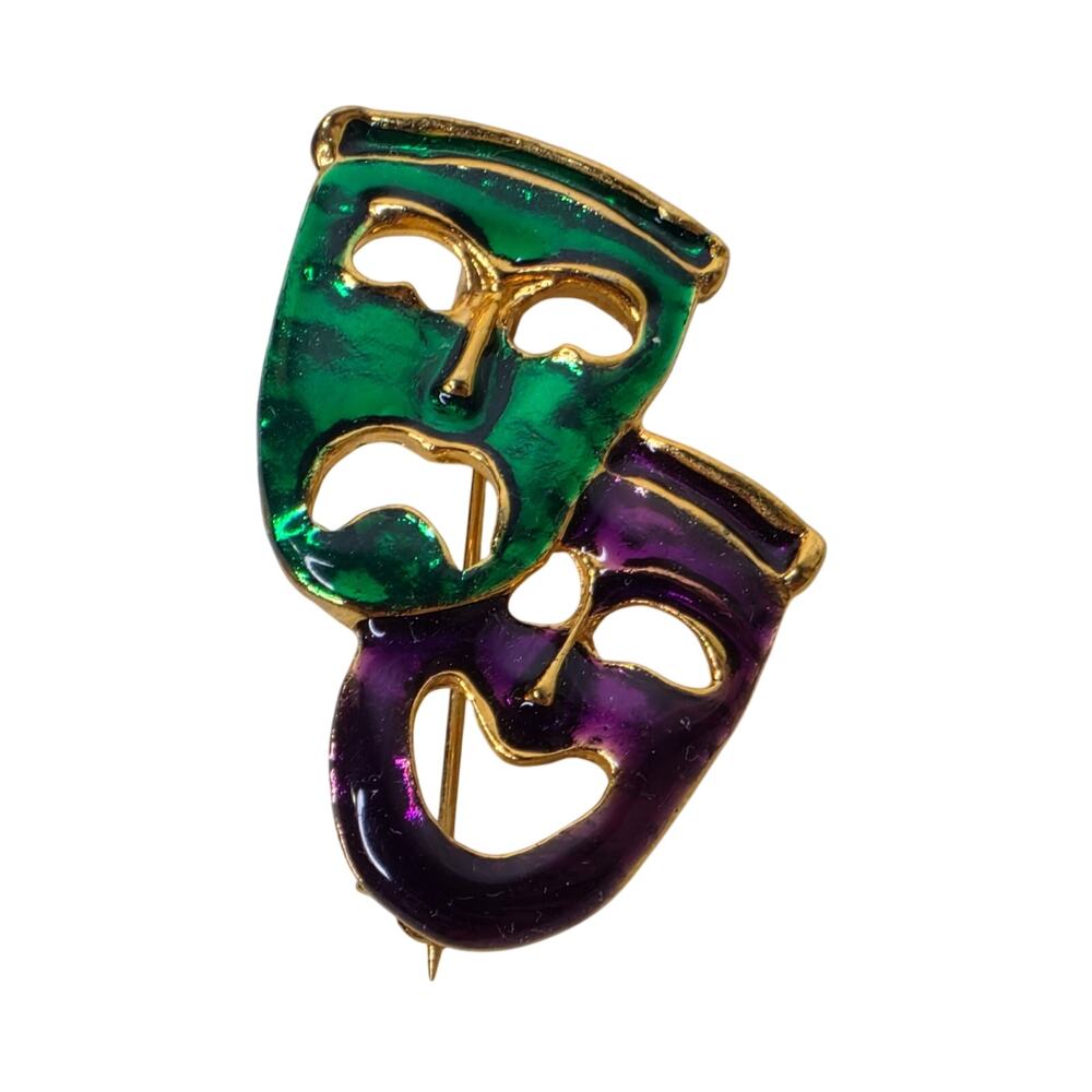 Vintage Mardi Gras Mask Brooch Pin Comedy Tragedy 1.5 Inch